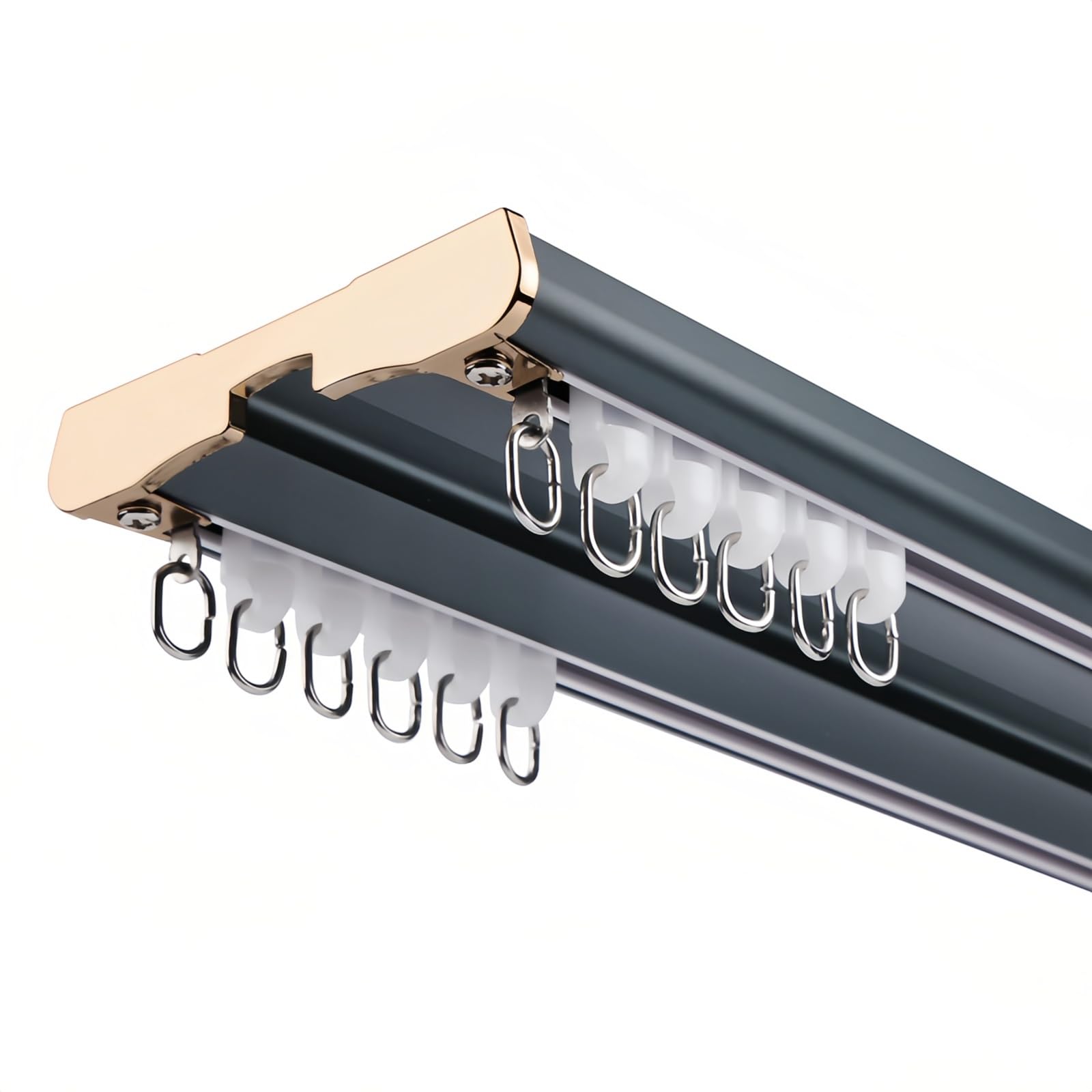 2.3-19.7FT Double Curtain Track for Heavy Curtain Conjoined Curtains Rails Room Dividers Ceiling Track System for Straight & Bay Window Rail(Midnight,500CM)