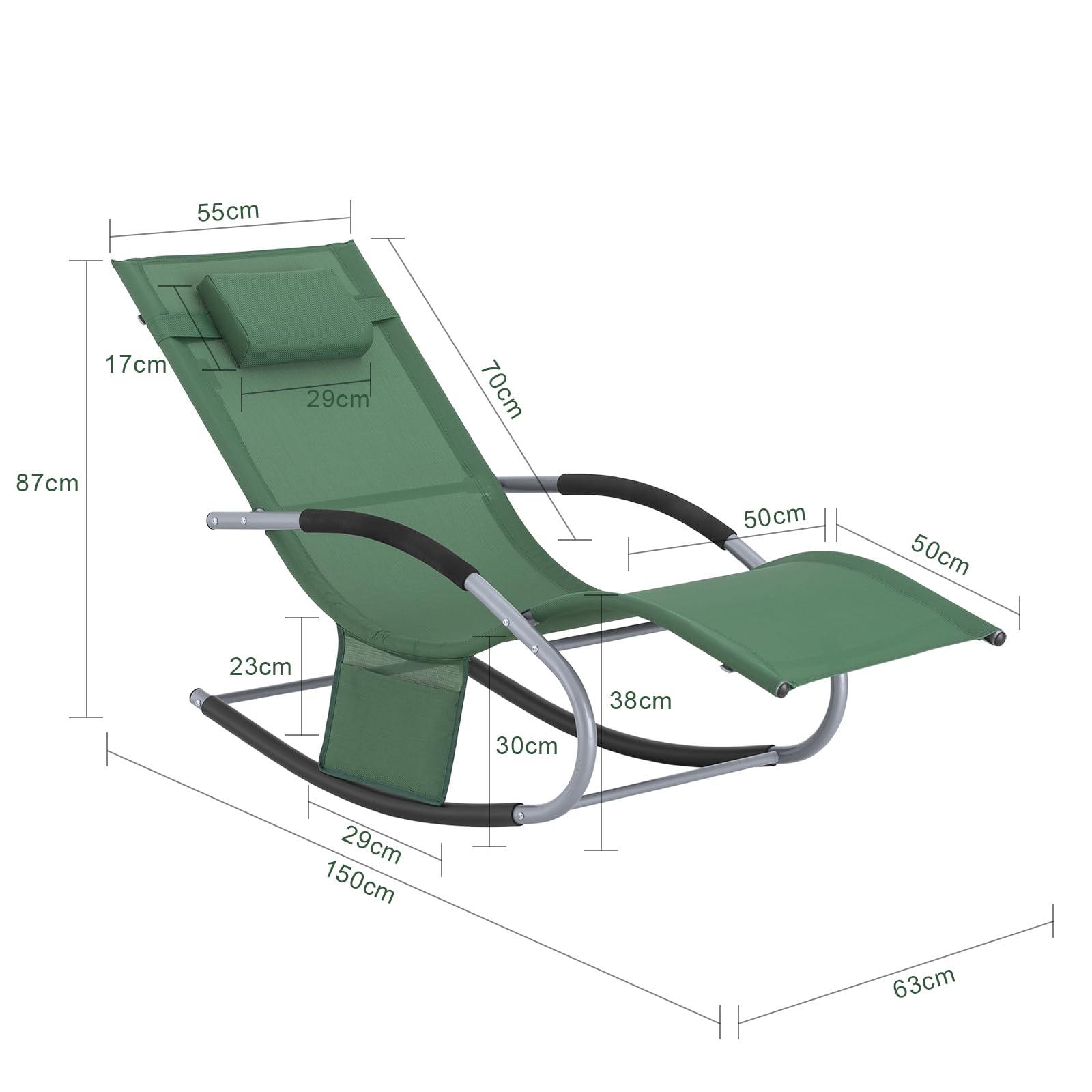 SoBuy Lot de 2 Chaises Longues Transat Pliable Jardin Fer – Bain de Soleil Ergonomique à Bascule Relax–Fauteuil Extérieur Confortable Plage pour Terrasse Balcon Camping, Vert Foncé, OGS28-WDx2