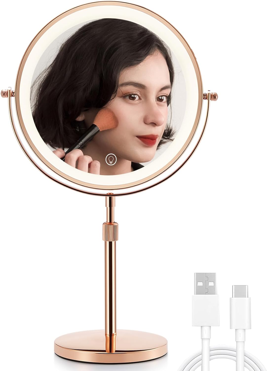 OMIRO 3X/10X Magnifying Makeup Mirror with Lights, 8.5 Inches Double Sided SwivelFree Vanity