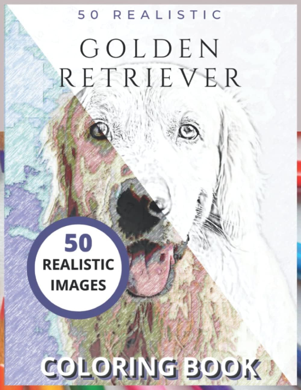 50 Realistic Golden Retriever Coloring Book