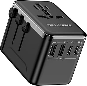 Universal Travel Adapter, 11 Plug Types (A/B/C/E/F/G/H/I/J/K/L) 180+ Countries, Worldwide AC Outlet, 2 USB-C (3A) & 2 USB-A (2.4A), 10A Fuse + Spare Fuse — Europe UK USA AUS Asia Israel Switzerland
