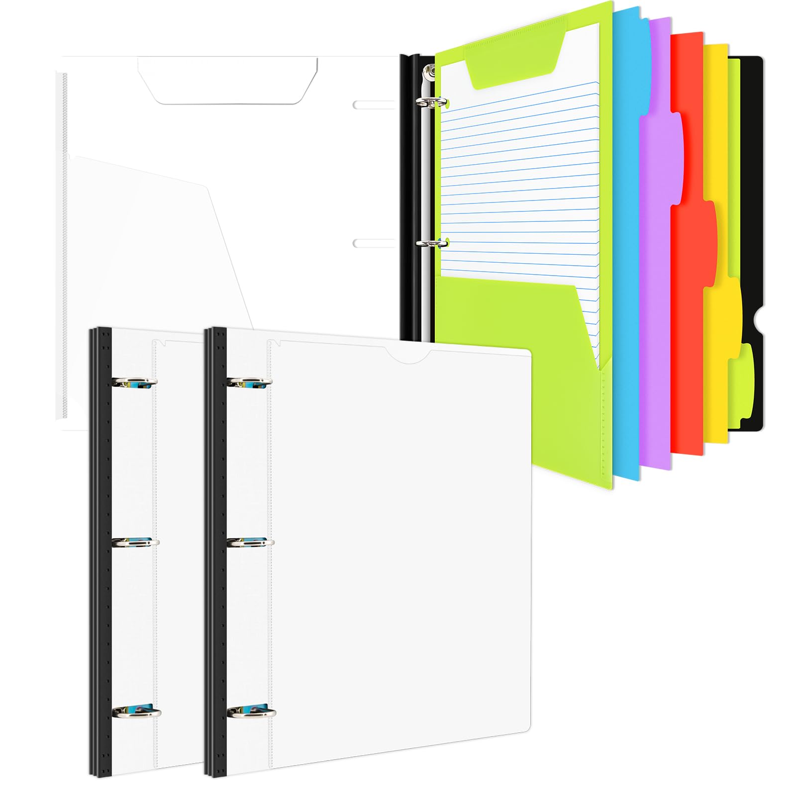 INFUN All-in-one Telescoping Binder Notebook-2PCS, Refillable 3 Ring Notebook Binder with 1 Plastic Movable Pocket Folder,5 Plastic Subject dividers