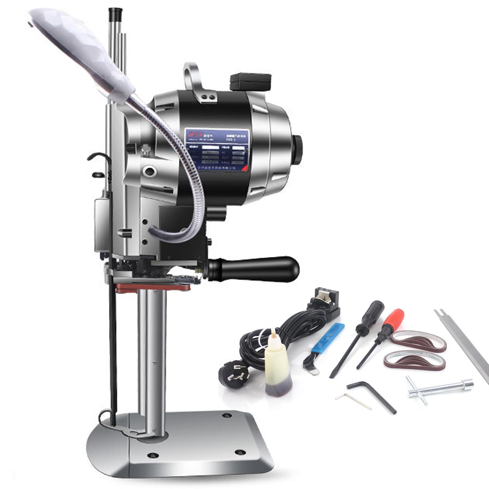 Cortadora eléctrica de Tela, cortadora Industrial de Cuchilla Recta de 1100 W con Afilado automático y luz LED para Textiles, Cuero y Papel.