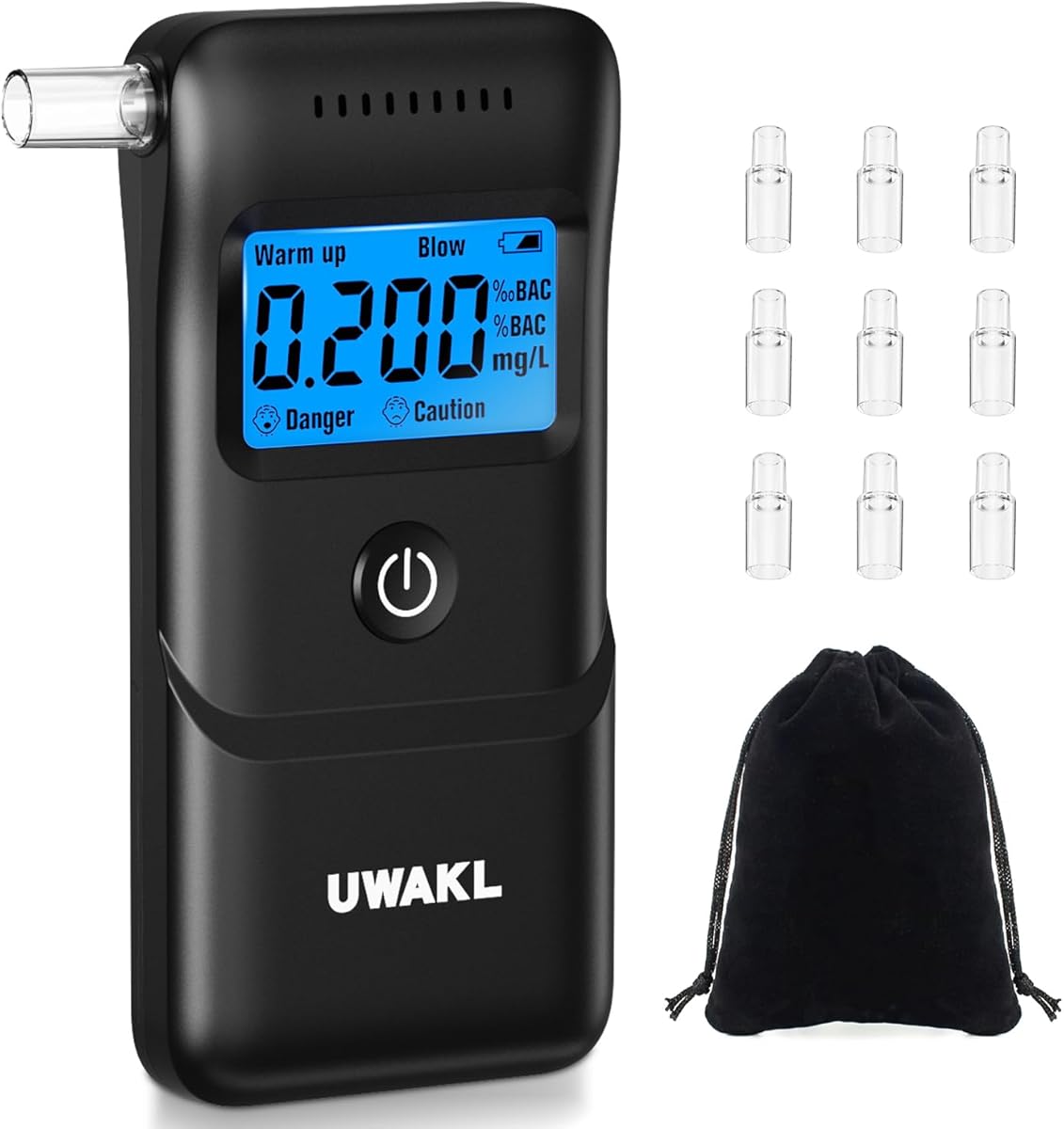 Alkoholtester Polizeigenau Professioneller Alcohol Tester: Hochpräziser Promillemessgerät mit 10 Mundstücken - Tragbarer Promilletester mit Digitalem LCD-Anzeige - Atemalkoholtester Heim Partygebrauch