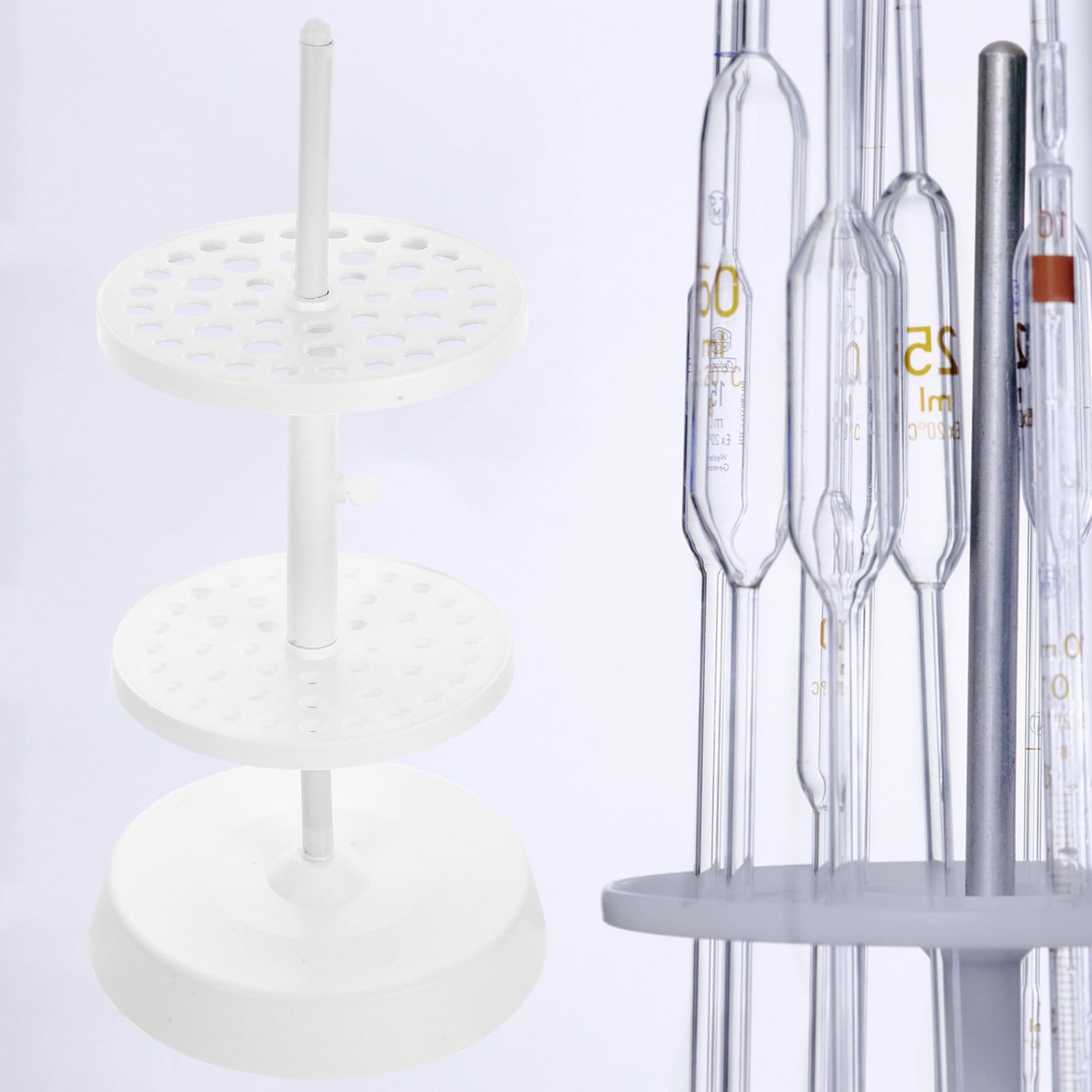 Supporto per Pipette da Laboratorio in Plastica Bianco Struttura Stabile e Girevole, Porta Pipette Rotondo per Uso in Laboratorio Scientifico