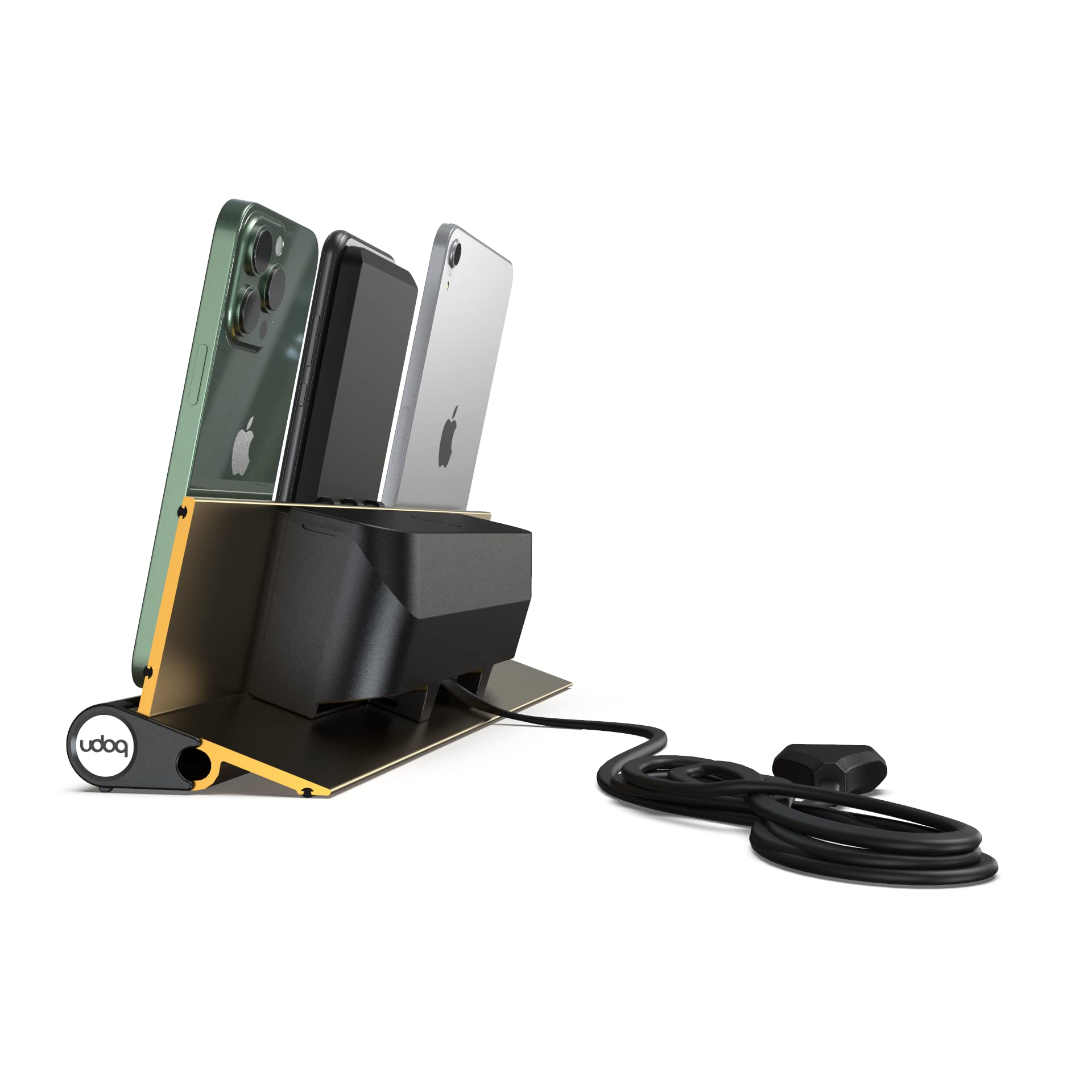 Stazione di ricarica universale per smartphone, tablet e AirPods, udoq 400, alluminio, oro, con Power Delivery Fast Charging e adattatore wireless (oro)