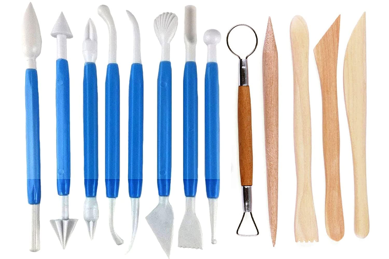Levin 13 Pieces Set Combo Pottery Clay Tools, Wooden & Plastic Tool for Shaping and Sculpting Clay Modeling kit Pack of 13 pcs-image-13