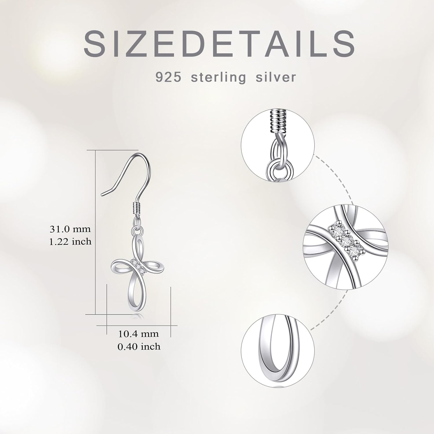 S925 Silver Infinity Cross Dangly Earrings for Women, 0.01 ct Trio Lab Grown Diamonds Cross Dangling Earrings for Her Birthday Christmas Baptism Ladies