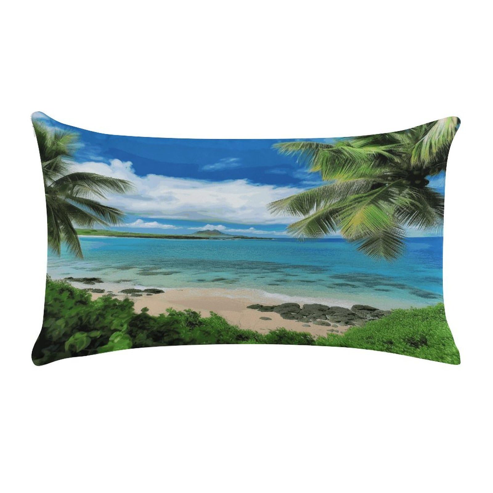 LDGSUPH Tropical Palm Tree Hawaii Beach Throw Pillow Cover with Zipper Long Throw Pillow Case Anti-Fading Pillow Protector Super Soft Decorative Cushion Case Exquisite Plush Pillowcase12 X 20 in
