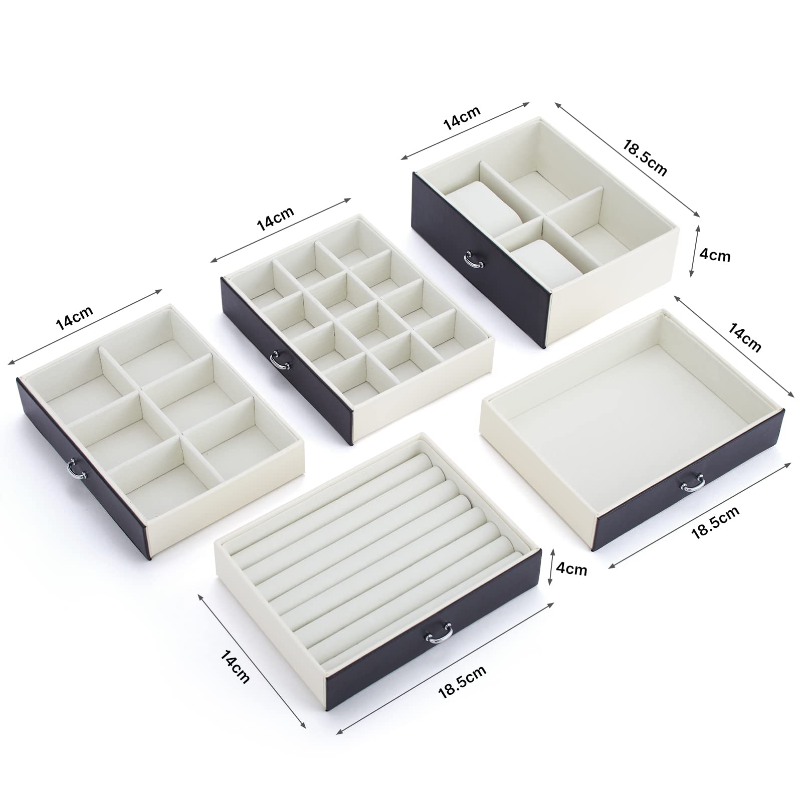 Mondeer Caja de Joyas de 5 Niveles, Joyero Grande, Cajones y Almohada para Relojes, Múltiples Compartimentos de Almacenamiento, Adecuado para Pendientes, Gafas de Sol, Pulseras, Cuero PU, Negro