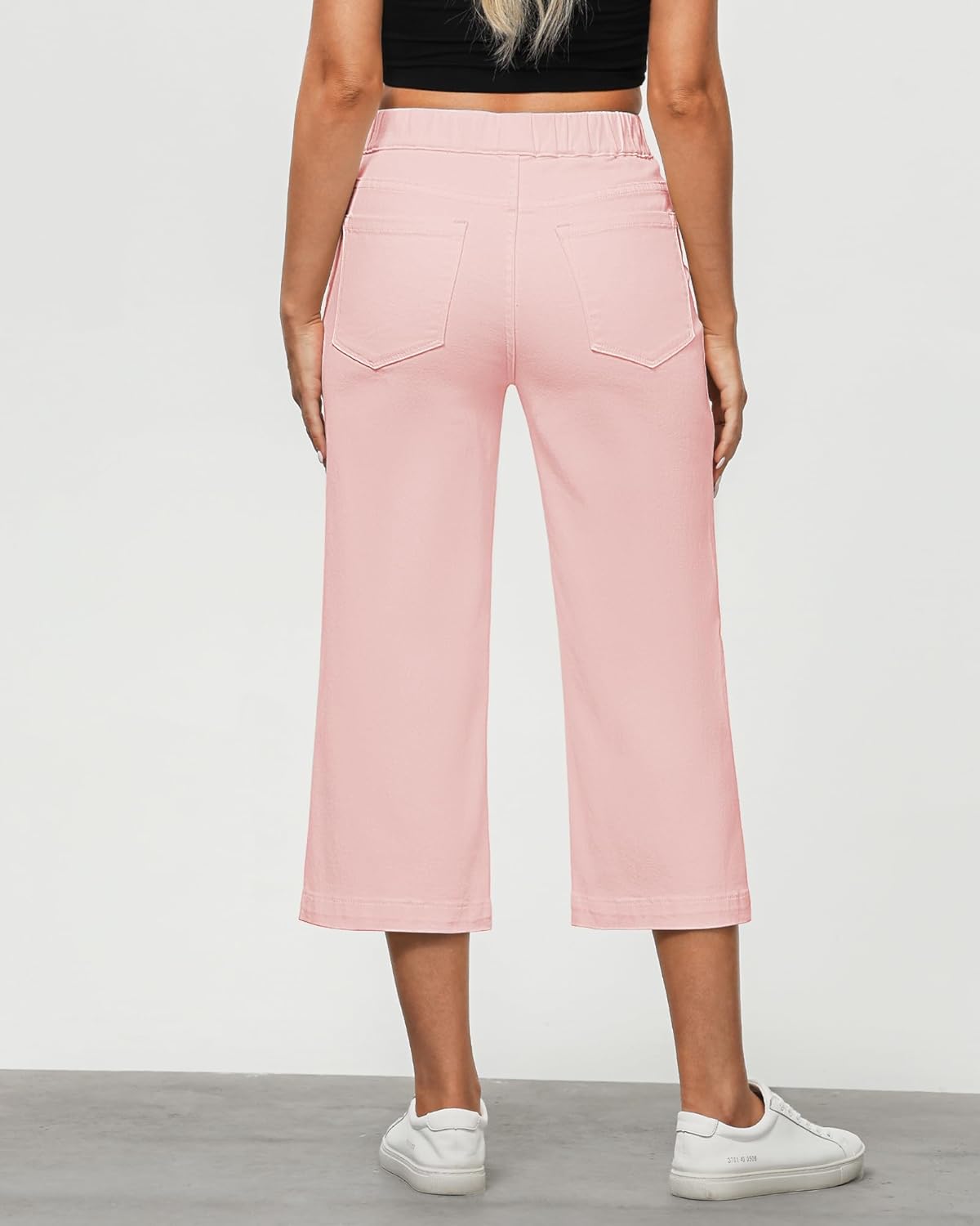 GRAPENT Capri Jeans for Women Wide Leg High Waisted Effortless Flow Pull On Stretchy Denim Elastic Waist Pants with Pockets - Image 2