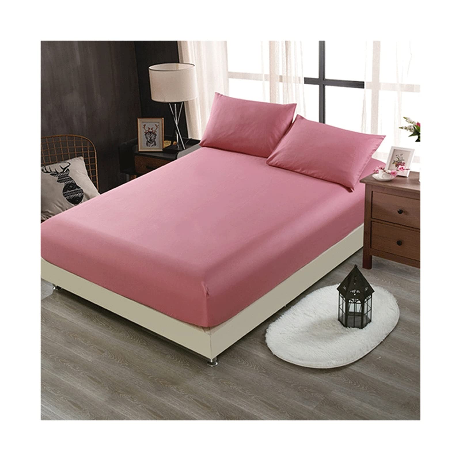 Drap-housse 100% coton BLUNOA 200x220cm rose pour grand lit 2 personnes
