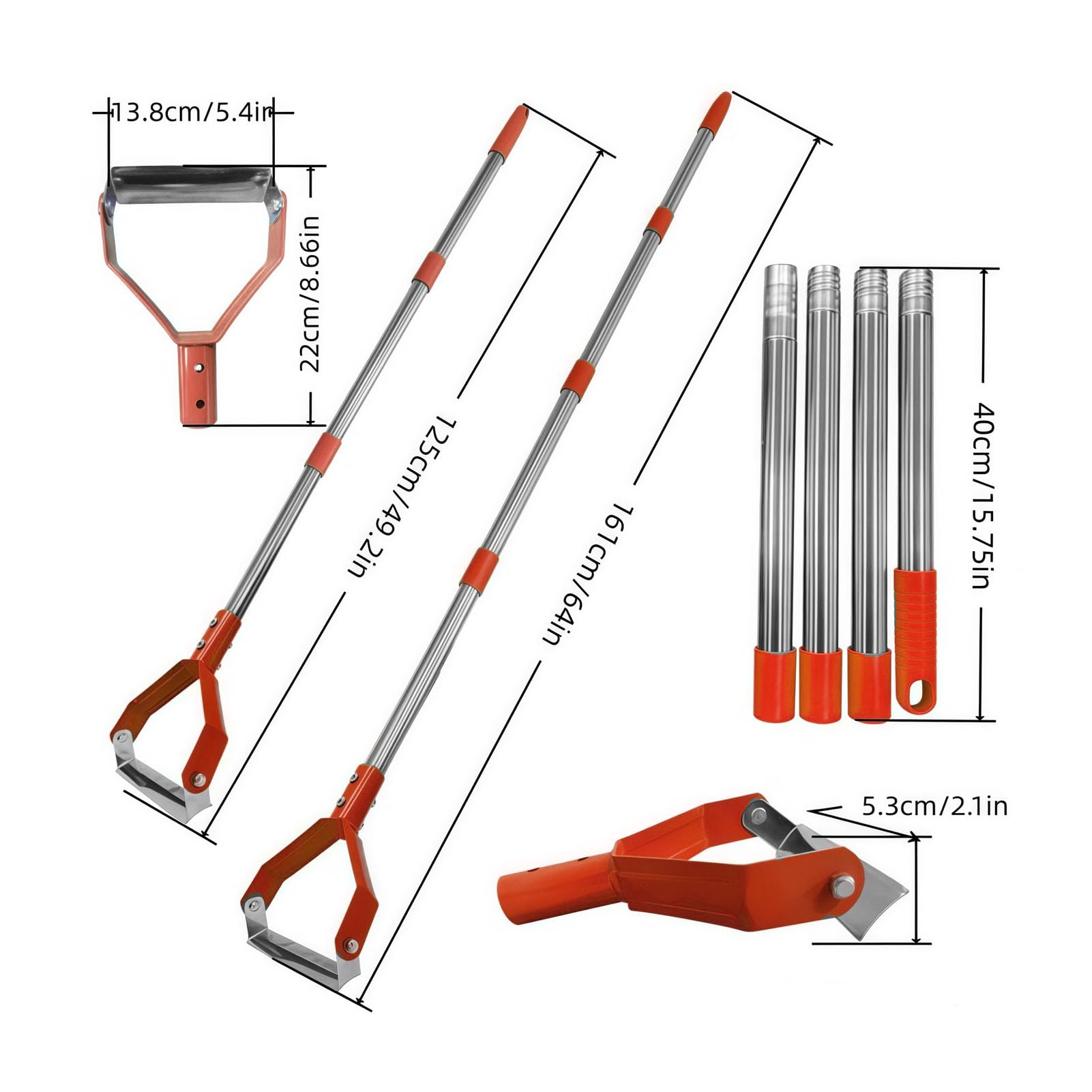 Herramienta de Jardín con Azada, Fácil de Desmalezar, Azada con Estribo de Mango Largo Ajustable, Azada de Jardín Resistente para Limpiar Macizos de Flores, Pasarelas y Patios (Naranja)