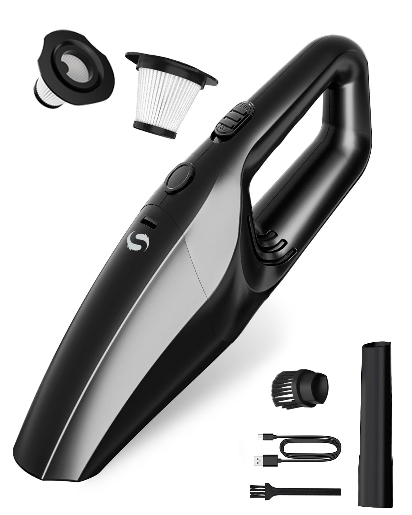 Aspirador de Mano, Aspirador Coche Potente sin Cable Recargable con Filtro HEPA Lavable, Mini Aspiradora de Mano sin Cable Portátil para Coche, Hogar, Pelo de Mascotas y Polvo