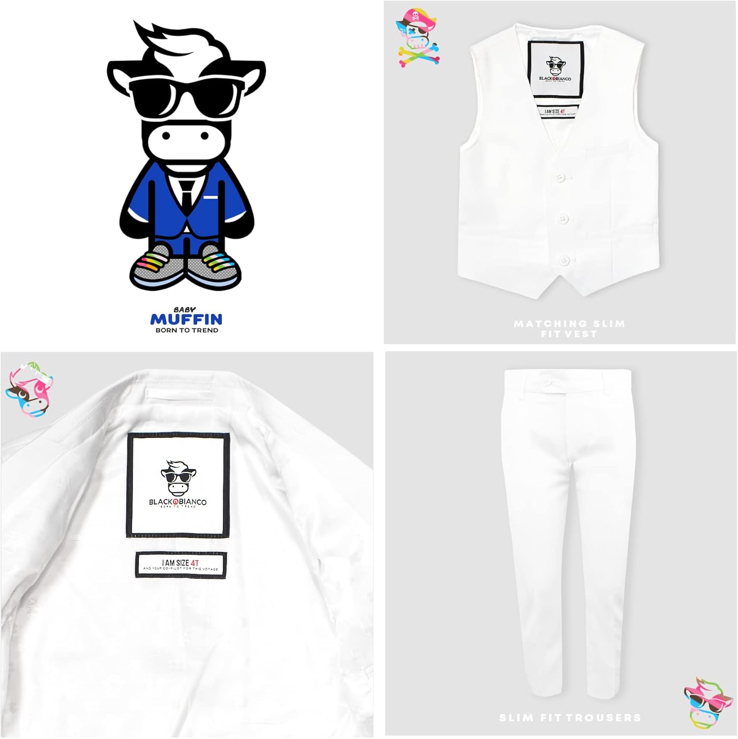 Black n Bianco Boys' First Class Slim Fit Suits Lightweight Style. Presented by Baby Muffin