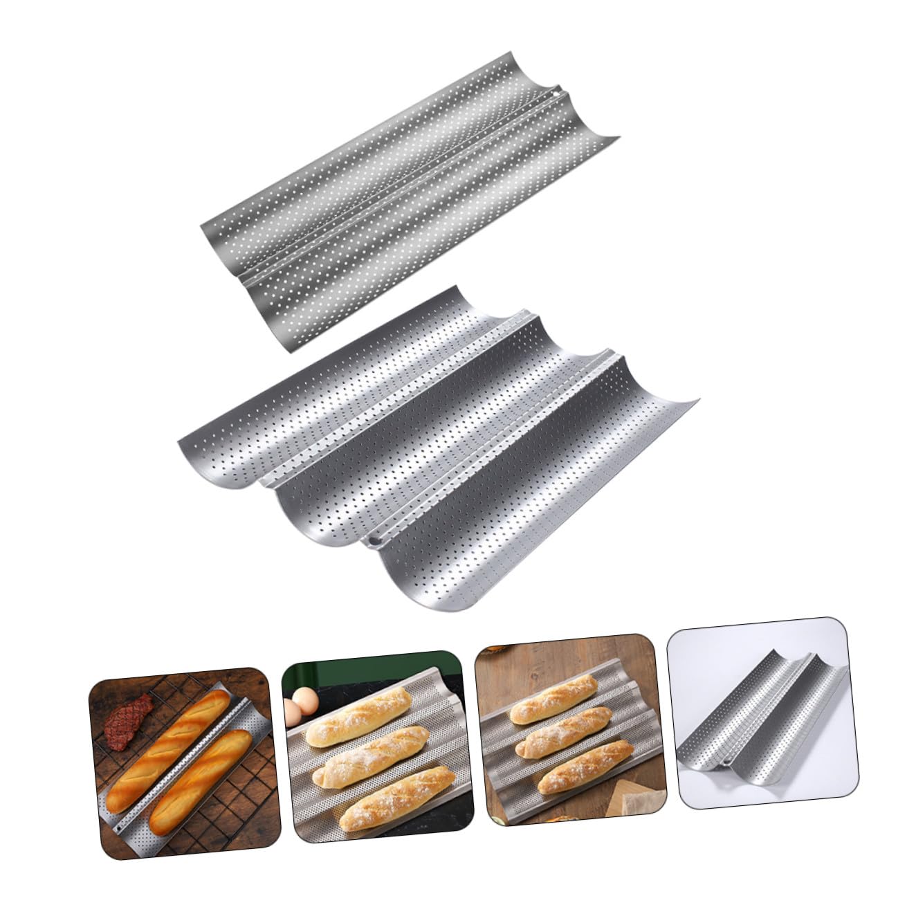 Molde para Hornear Pan de Acero Inoxidable Plata Antiadherente 2 Piezas Diseño de Palo de Onda para Tienda de Pasteles y Repostería