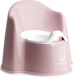 BabyBjörn Potty Chair Powder Pink/White - Comfortable Potty Training Toilet with Backrest, Armrests, Non-Slip Base, Easy Clean