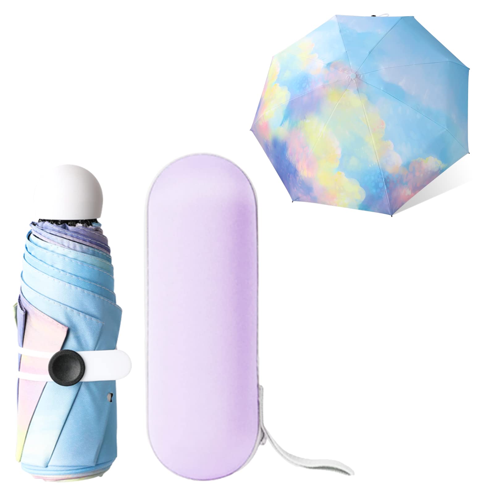 JodsenCompact Windproof Strong Folding Travel Umbrella, 8 Ribs Mini with Capsule Case, UV Protection with Ergonomic Handle, Rainbow Portable Pocket Umbrella for Men Women, Fast Dry