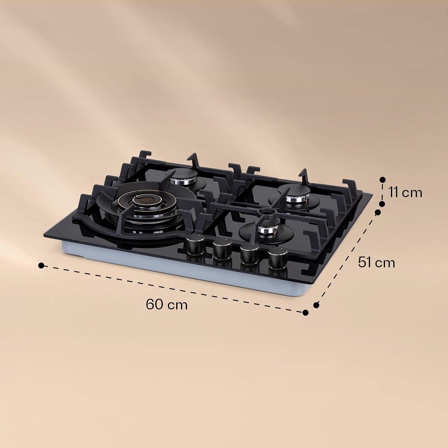 Klarstein Piano Cottura 4 Fuochi, Piano Cottura per Fornelli a Gas, Fornello a Gas Integrato 9100W, Piano Cottura Gas in Vetro e Acciaio Inossidabile per Cucina a Gas, Piano Cottura 4 Fuochi Gas GPL