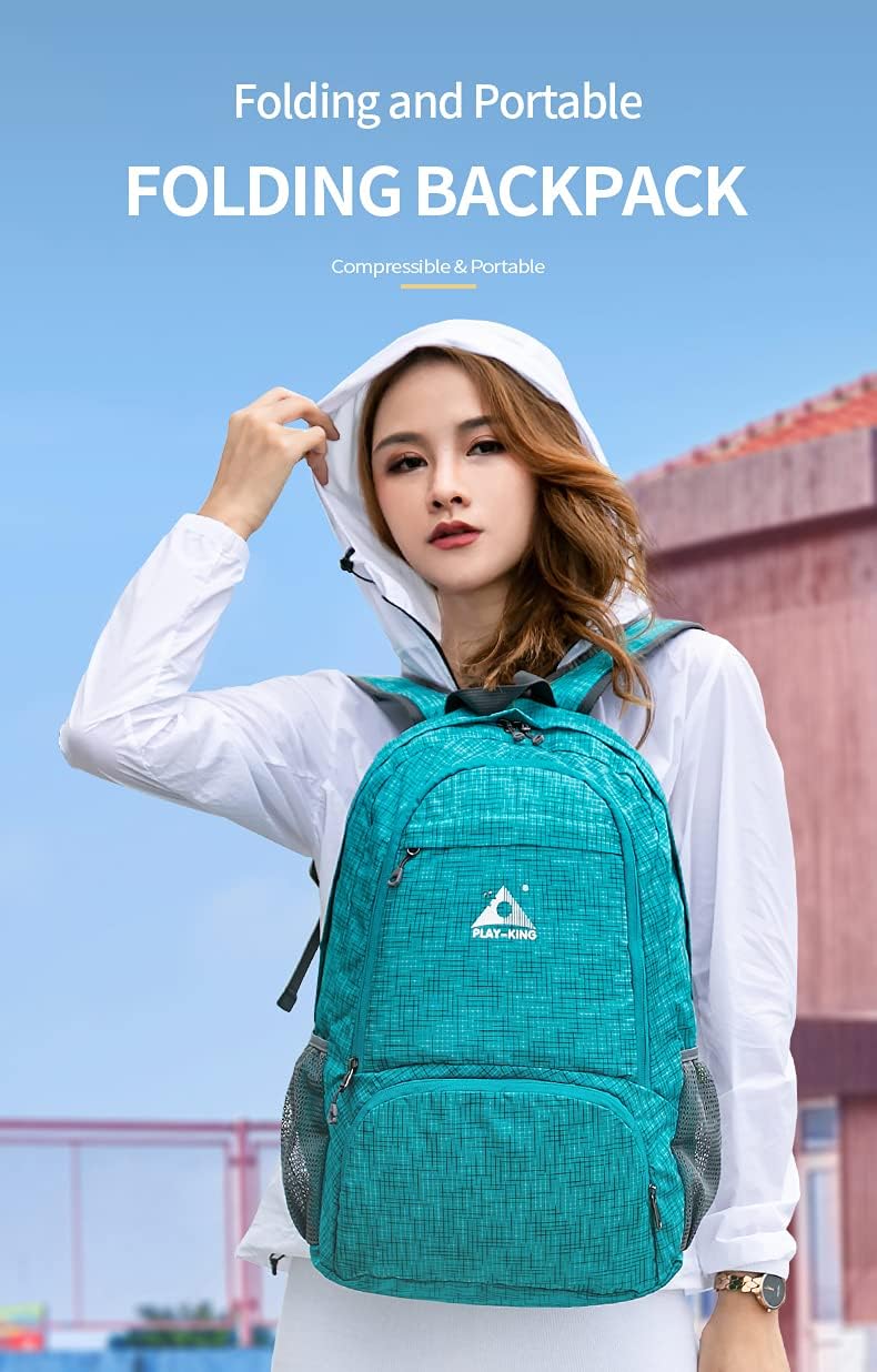 PLAY-KING Foldable Waterproof Water Resistance Lightweight Backpack for Shopping Travel or Hiking，for Men or Women