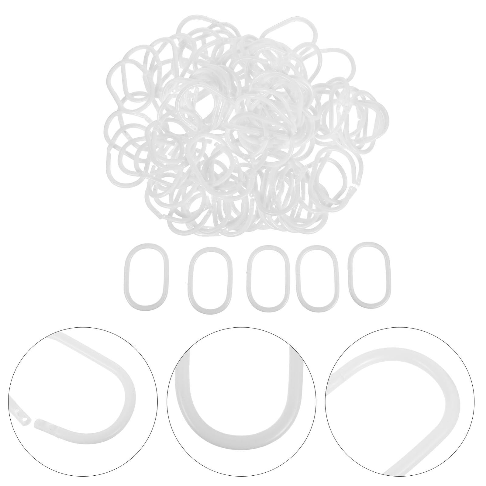 100 Pezzi Anelli per Tende in Plastica Chiusura Scatto Facile per Doccia Accessori per Tende da Bagno Ganci Ovali per Aste per Fermagli da Doccia