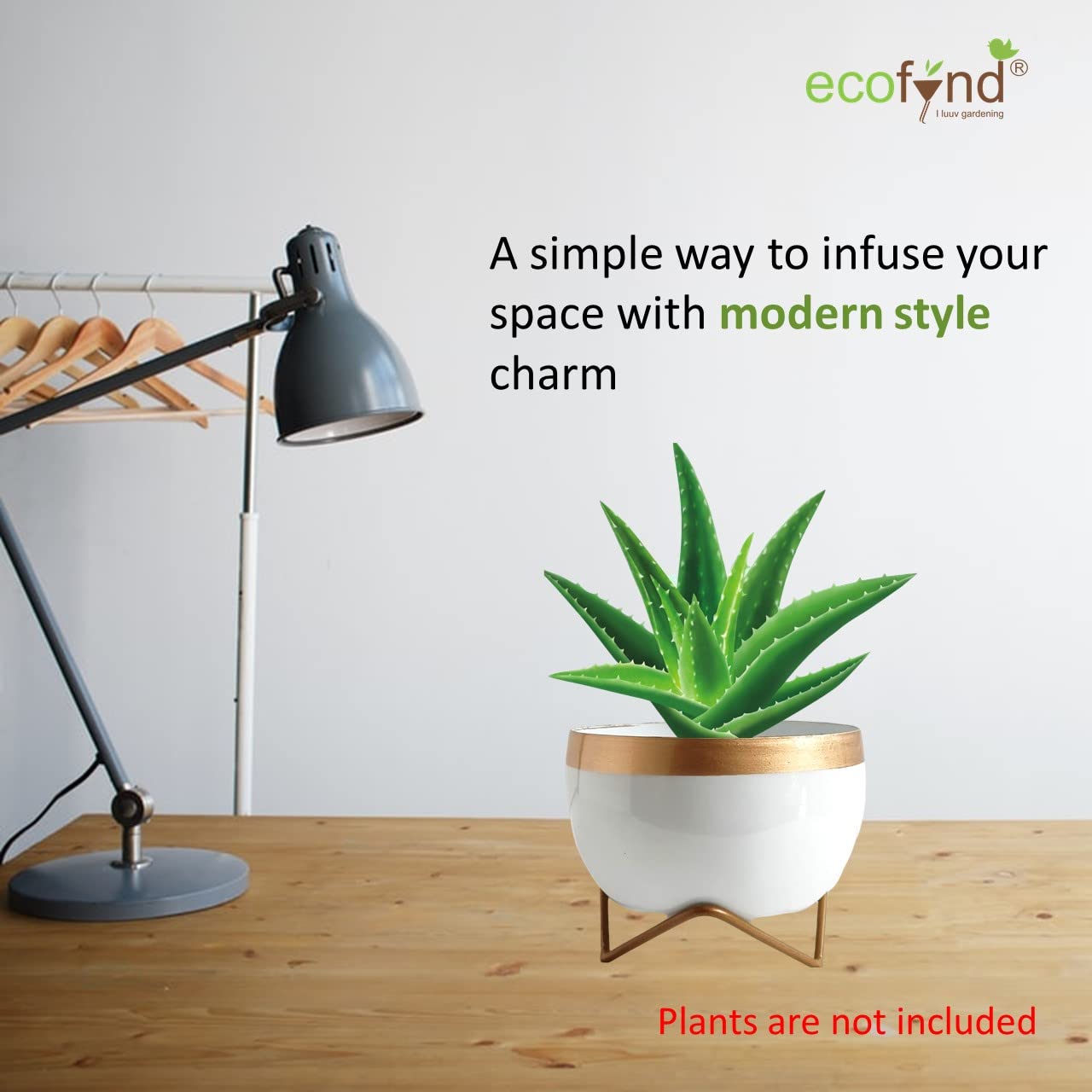 ecofynd Elis White Planter Pot & Stand - Modern Garden Decor -4