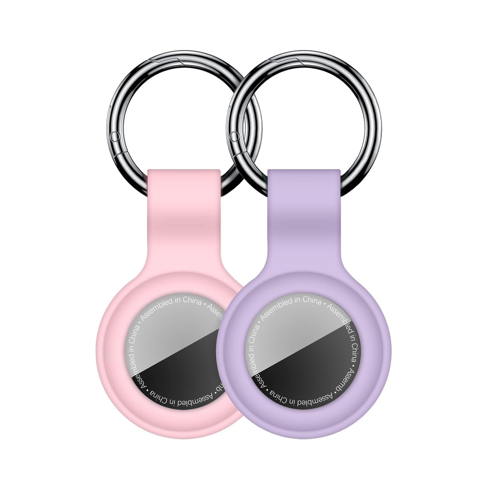 [2 Pack] Compatible with AirTag Case Keychain for Air Tag Holder Silicone for AirTags Key Ring Cases Tags Chain for Apple for AirTag GPS Item Finders Accessories，Pink+Purple