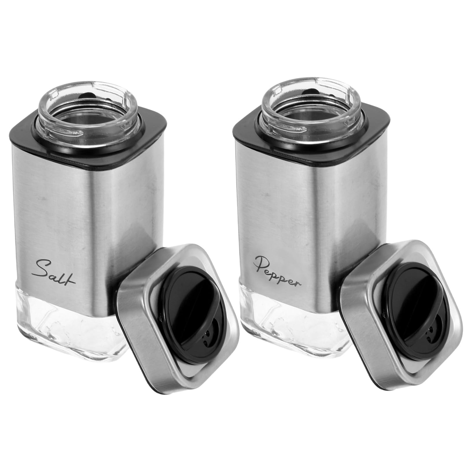 Unomor Set of 2 Spice Bottles Glass Seasoning Jars Lids for Salt Pepper Herb Containers for Easy Cooking