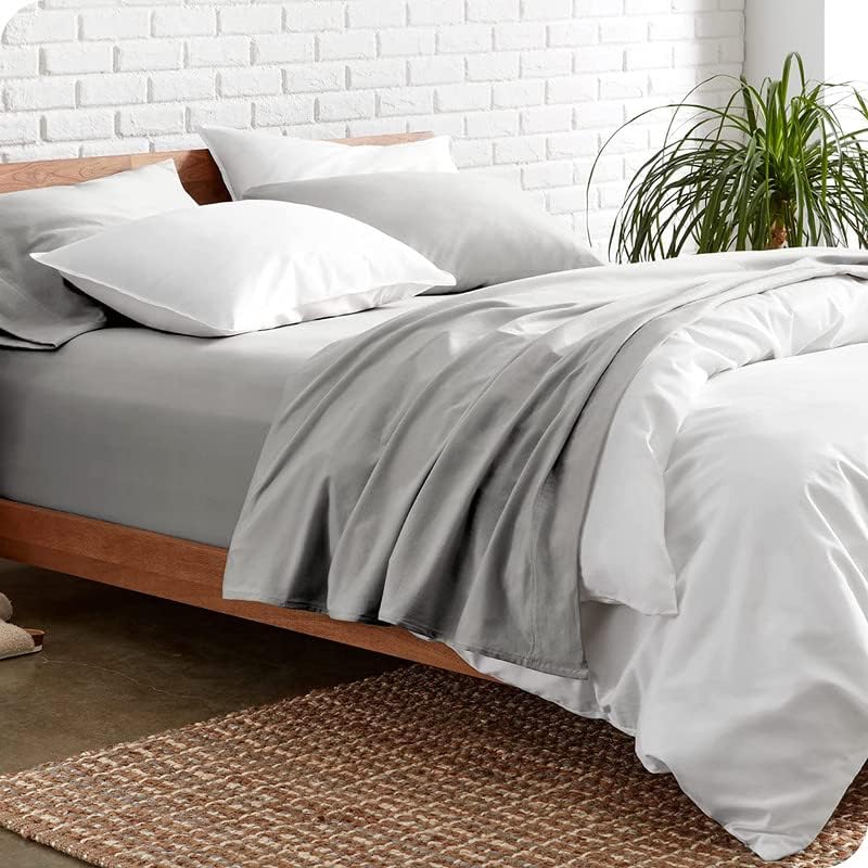 Image of Bed Sheet Single Size Cotton - Pure Egyptian Cotton Single Size BedSheet with Pillow Cover - Solid Grey 600 Thread Count - Stain Resistant, Skin Friendly, Organic Cotton BedSheet