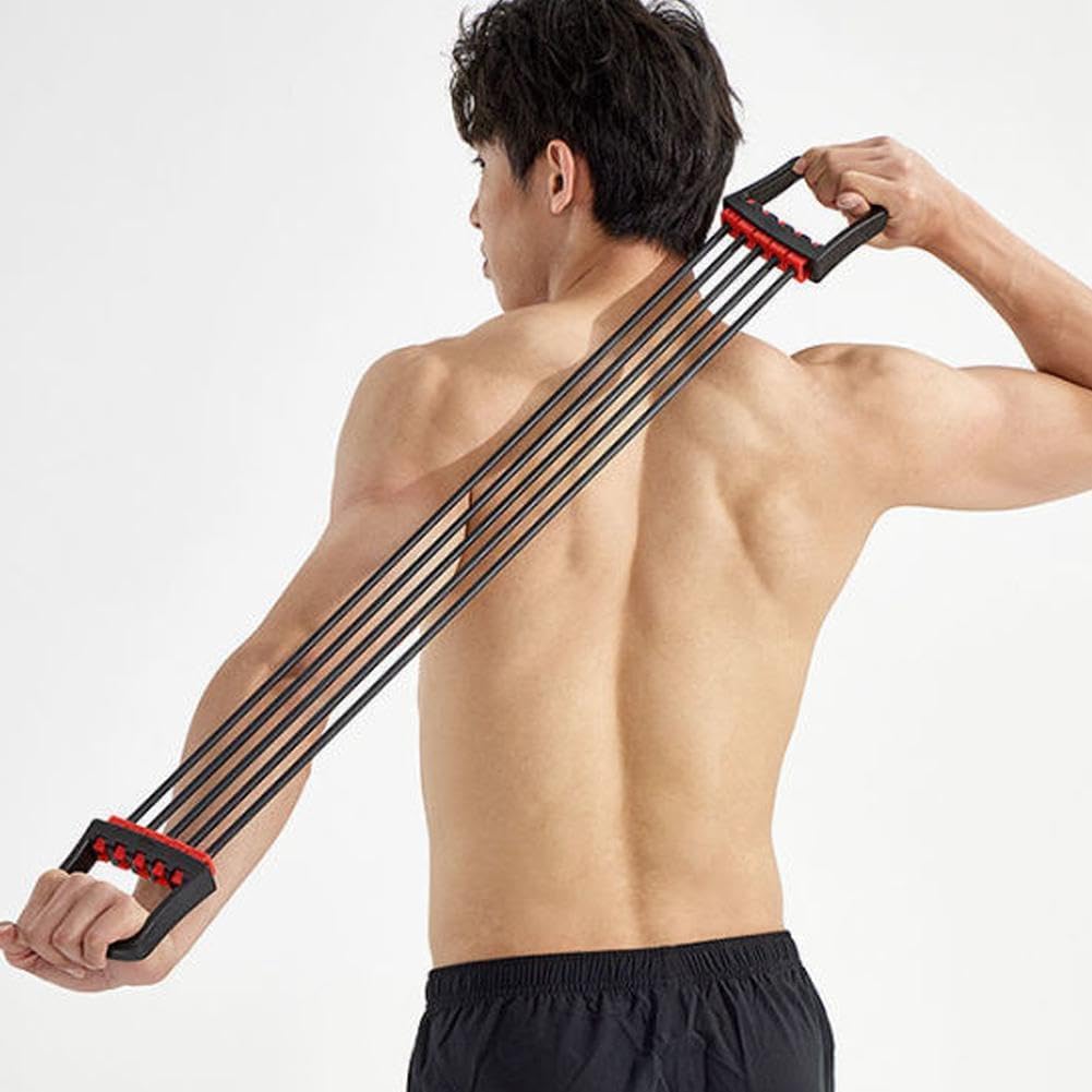 PRM 5-Tube Resistance Band System Heavy-Duty Chest Expander & Arm Strength Trainer with Adjustable Levels, Muscle Building, Pectoral Expansion, Back & Shoulder Workouts [ Multicolor Pack of 1 ]-image-30