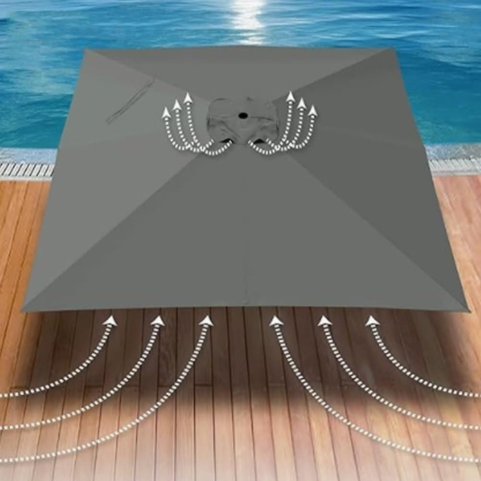 3x2m Ersatz-Baldachin,quadratische Regenschirmabdeckung,Outdoor-Regenschirm-Ersatzstoff für Strand,Pool,Terrasse,Garten
