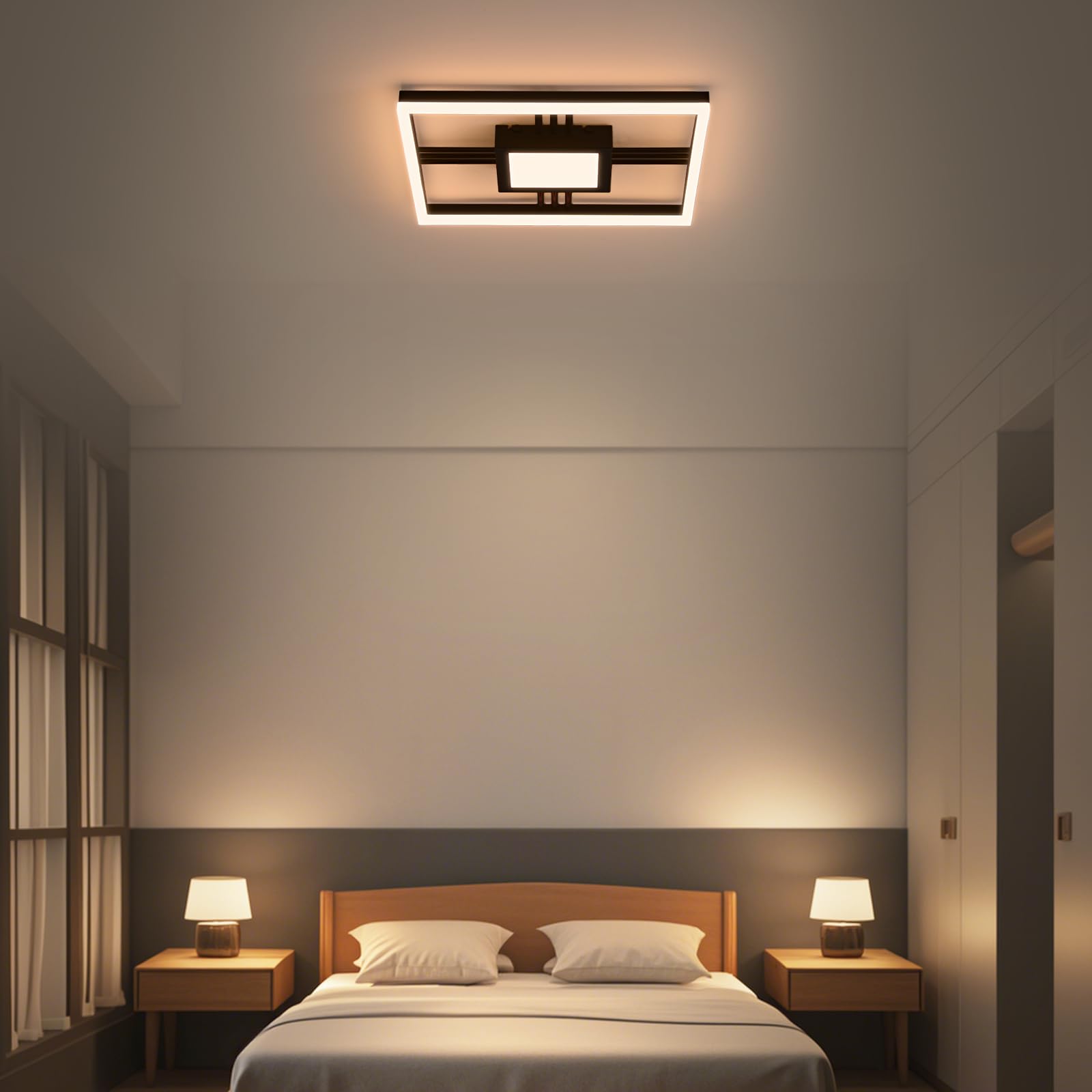 Sky angle LED Deckenleuchte mit Fernbedienung, Dimmable Schwarze Deckenlampe 3000K-6000K, 40W 4800LM 40cm Flush Mount für Schlafzimmer, Wohnzimmer, Arbeitszimmer, Badezimmer