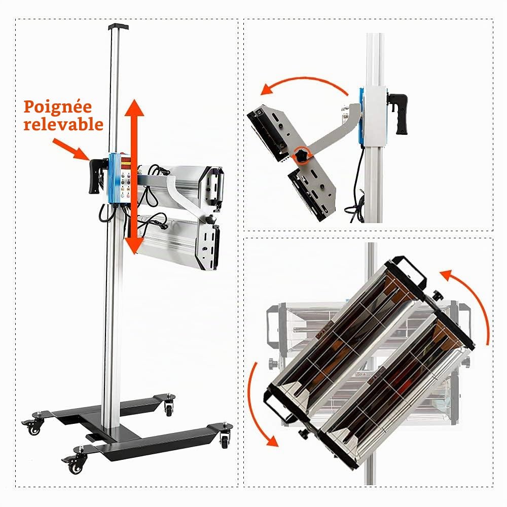 DATOUBOSS 2000W Lampe Infrarouge Mobile à ondes courtes pour Séchage de Peinture et Durcissement de Peinture pour Réparation Automobile
