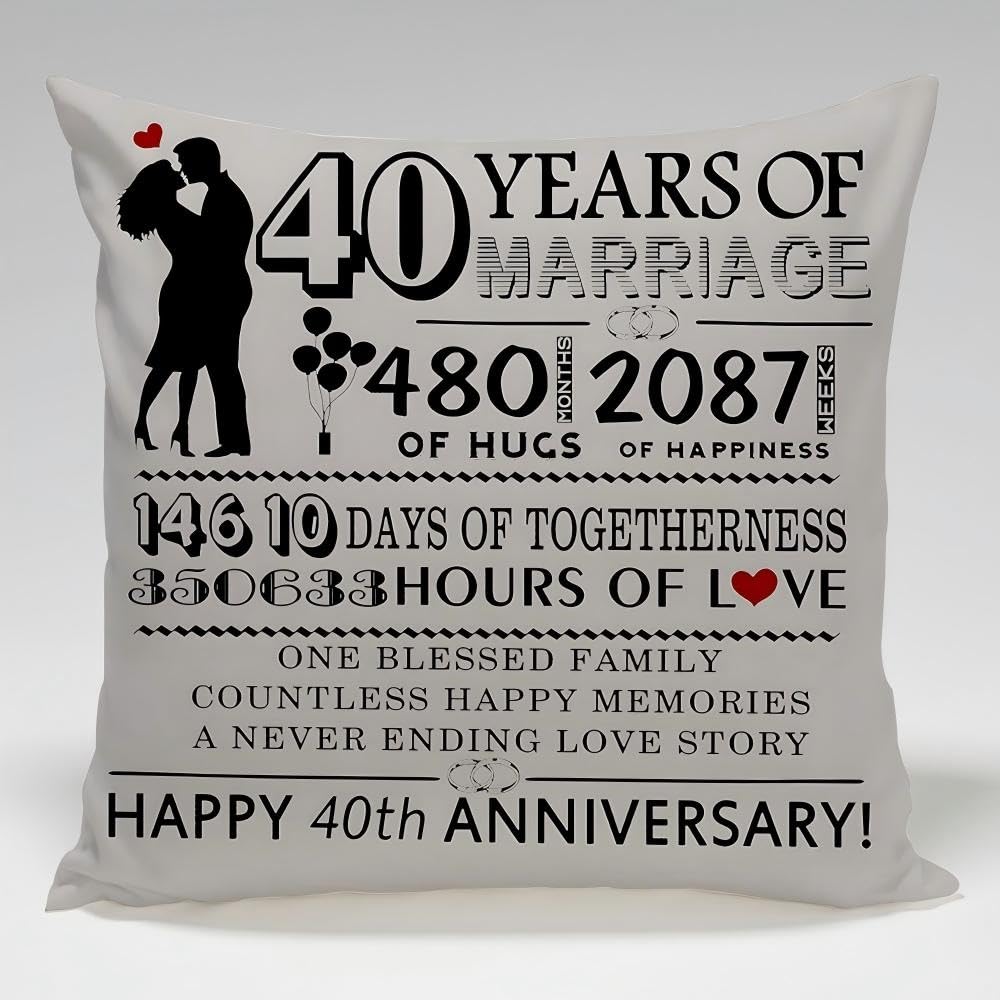Tivleed Ruby, 40th Wedding, Ruby Wedding 40th Anniversary Pillow Case for Couples - Elegant 45x45cm White Cushion Cover