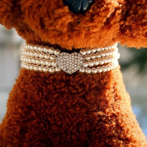 Miniatura 5 de Collar para mascotas con cuatro filas de perlas y lunares, collar de diamantes ajustable en forma de corazón para gatos y perros, joyería decorativa