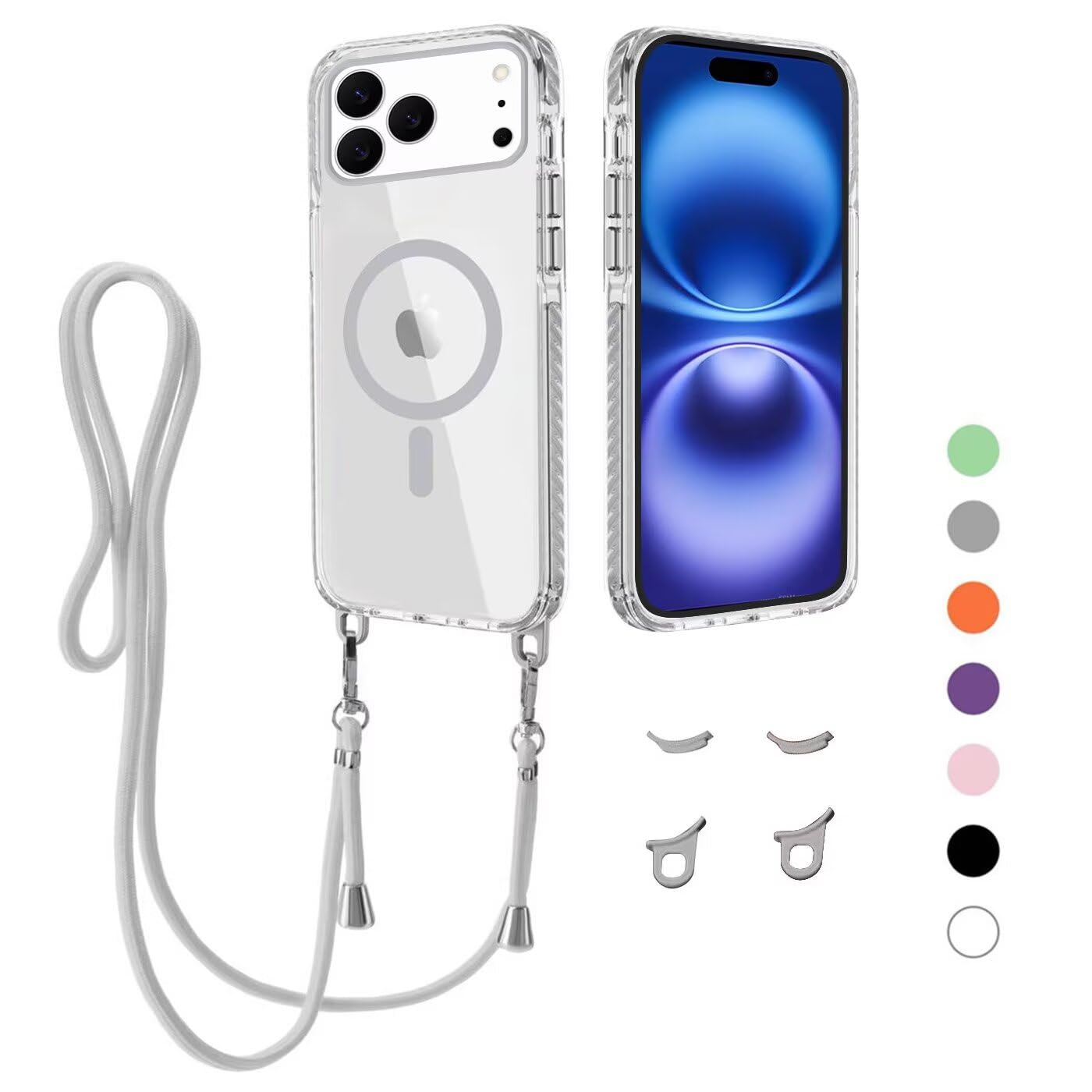 Custodia Con Cordino Per IPhone 17 Pro Compatibile MagSafe | Trasparente Con Bordi Arancioni, Antiurto In TPU E PC Con Tracolla Removibile Per Massima Libertà