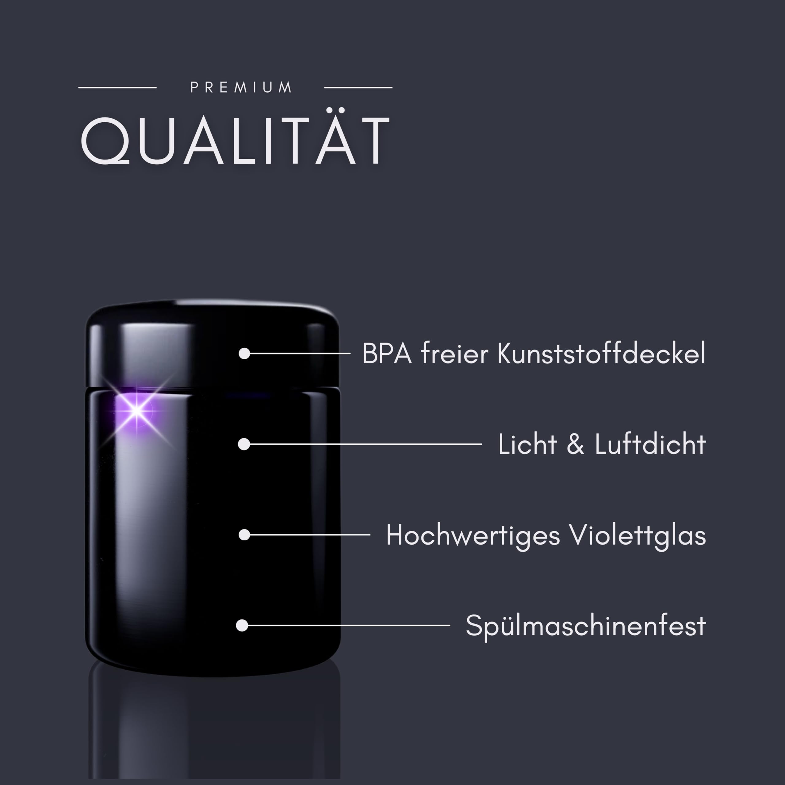 ANCEVIA edles Violettglas Vorratsglas 250 ml – 6er Set (70/400) luftdichte Vorratsdose mit Deckel | Miron Aufbewahrungsgläser, Glasbehälter mit Deckel für z.B. Nüsse, Zucker, Tee & Kräuter