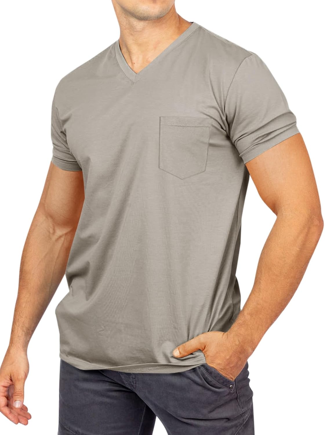 Runcati Mens Cotton V Neck T-Shirts Short Sleeve Casual Basic Summer Beach Pocket Tee Tops - Image 3