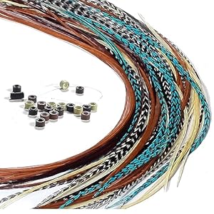 Feather Hair Extensions, 100% Real Rooster Feathers, 20 Long Thin Loose Individual Feathers Plus 20 Beads and Loop Tool Kit, By Sexy Sparkles