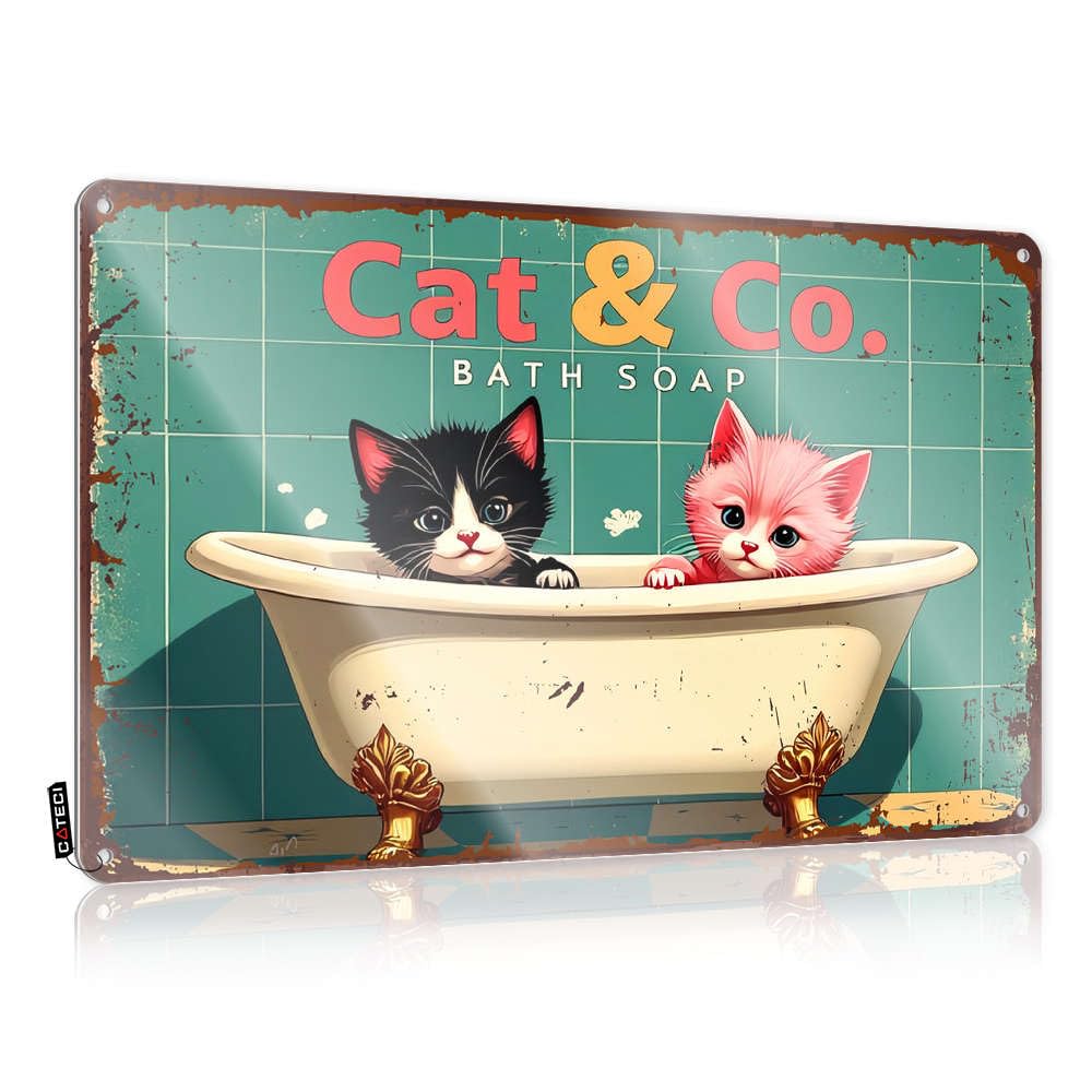 Funny Tin Signs Vintage Cat & Co Bath Soap: Clean Paws, Happy Cats! Tin Sign Decaor Sign Tin Signs(30X40CM)