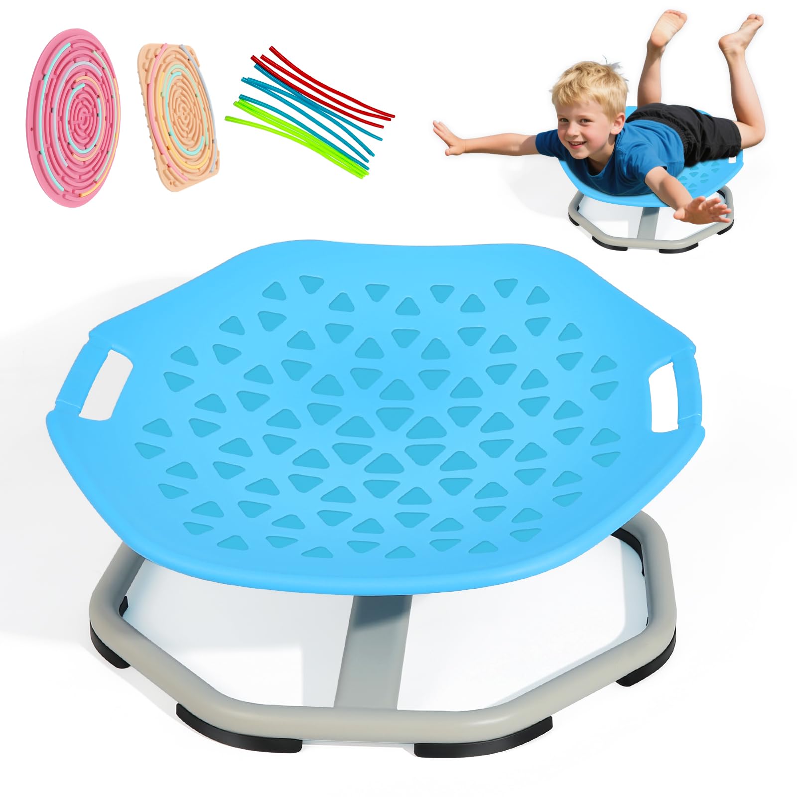 HAKINBOT 360° Sensory Spinning Chair for Kids with Handles & 2 Activity Boards – Autism Toy for Balance, Coordination & Focus – Indoor Sit & Spin