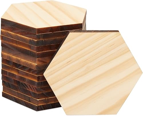 Paquete de 15 recortes hexagonales de madera sin terminar para manualidades, 1/4 pulgadas de grosor para quemar madera, grabado (3.27 x 4.88 x 5.91)