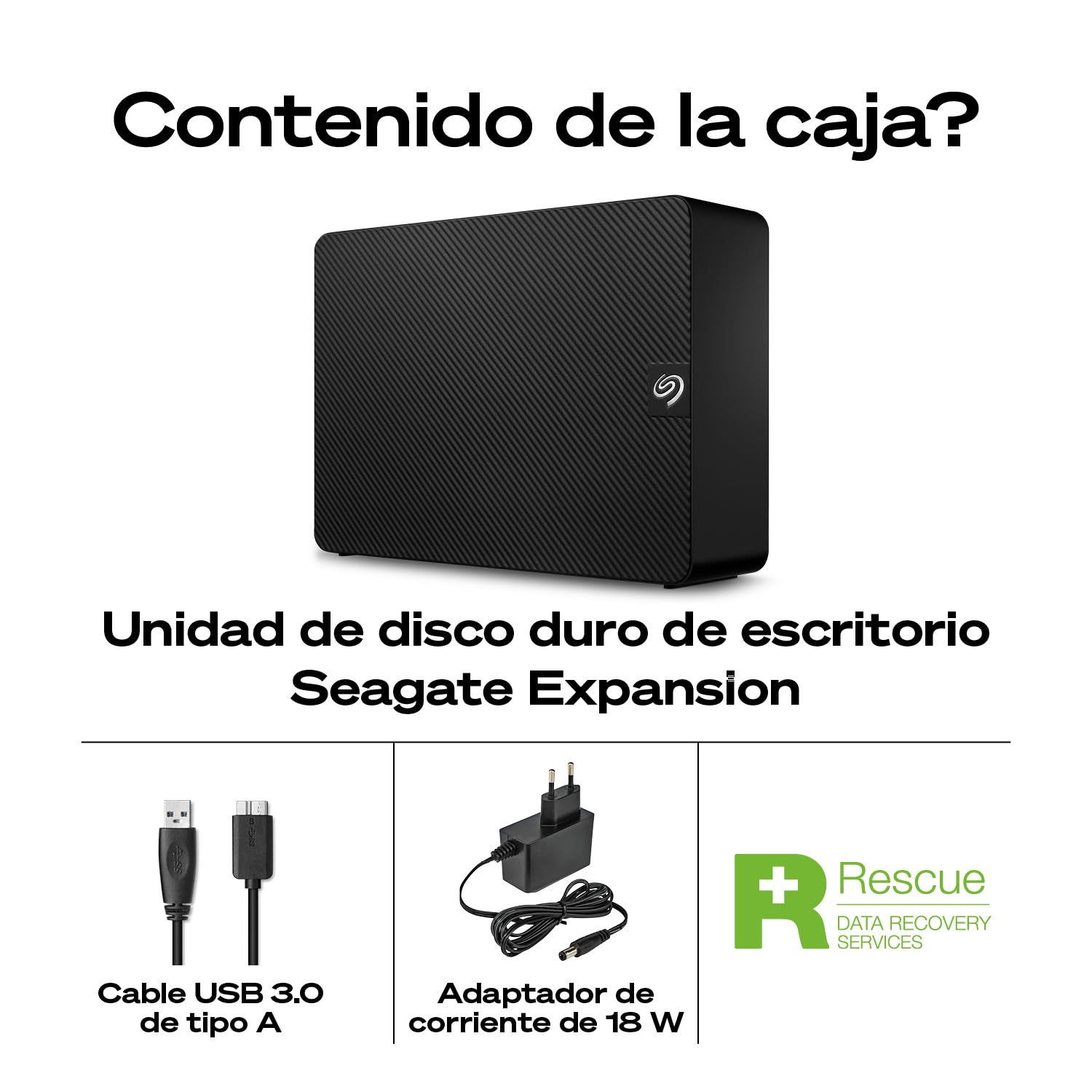Seagate Expansion Desktop 12TB, Unidad De Disco Duro Externa HDD, 3.5 Pulgadas, USB 3.0, PC & Notebook, Rescue Services (STKP12000400)