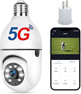 Light Bulb Security Camera 2K 2.4GHZ / 5GHz WiFi Camera with Night Vision, Remote Control Outdoor Camera Motion Detection & Tracking Surveillance Cam for Baby and Pet, Cloud & SD Card Storage asin的图片