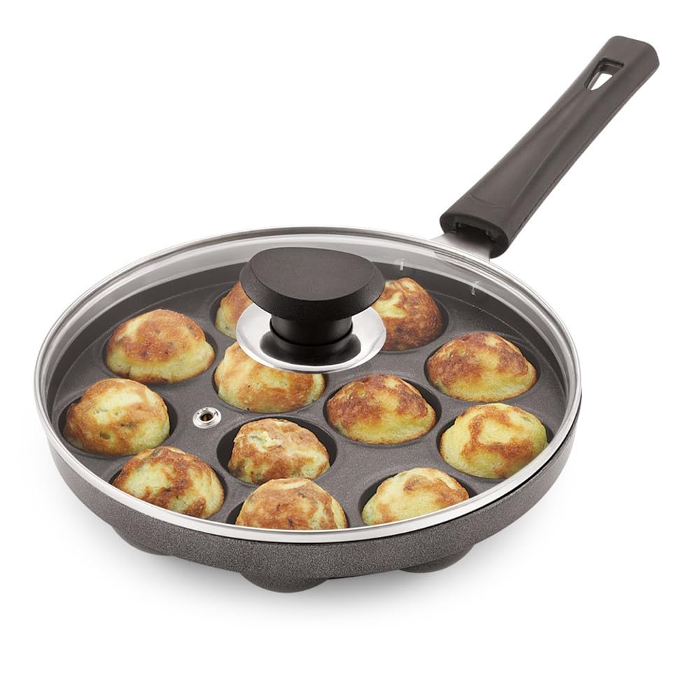 Magnus Heavy Base Non-Stick Appam Pan with Lid - 12 Cavities, 20cm, Black | Appe Maker Non Stick Appam Maker with Glass Lid | Gas Stove Compatible | Paniyarrakal | Appam Chatty Cake Maker (B0CZS14HT5) Amazon Price History, Amazon Price Tracker
