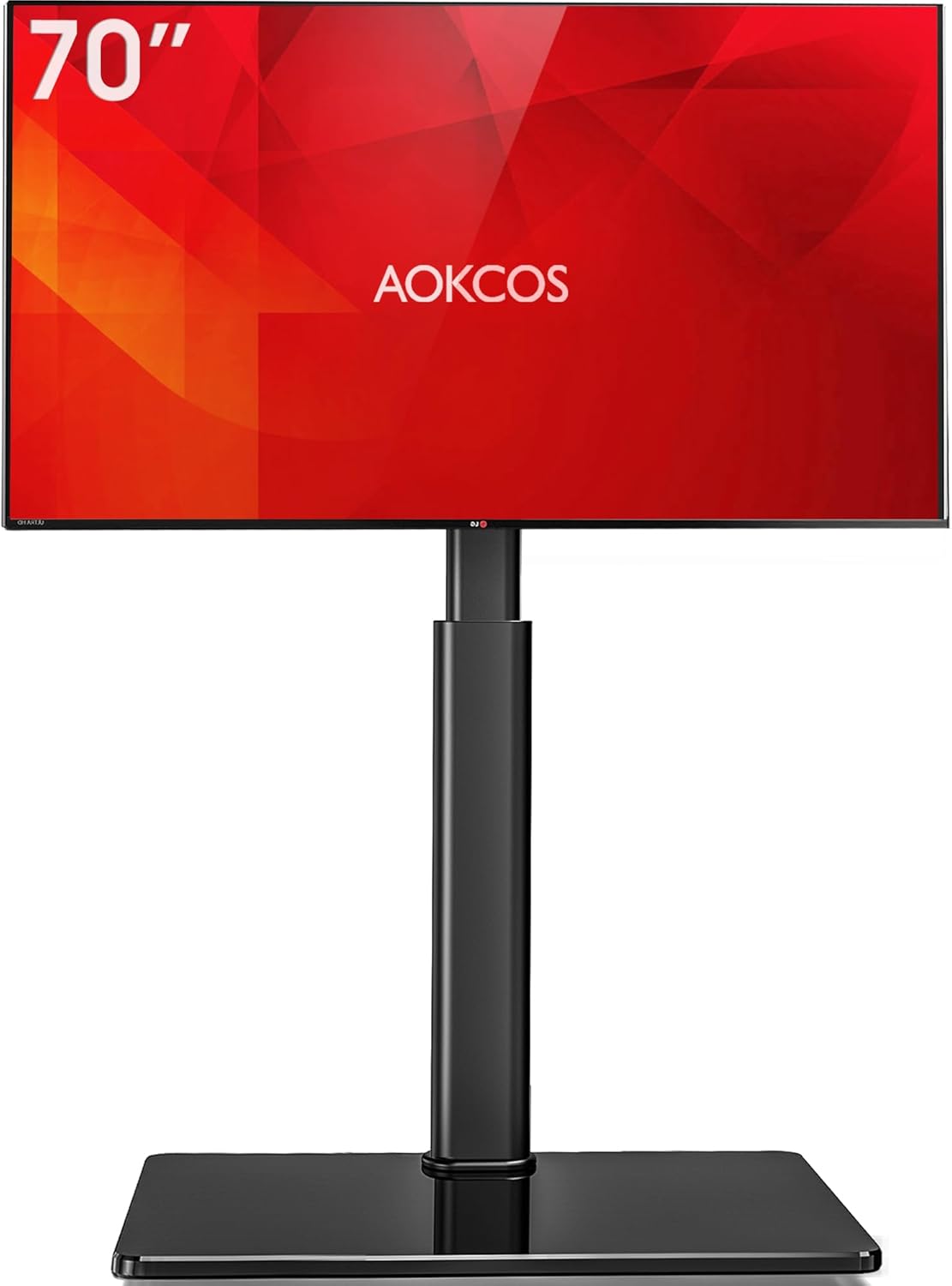 Floor TV Stand for 32-70" TVs, 60 Degree Swivel Floor Standing TV Stand with Tilting, 8 Level Height Adjustable Tall TV Stand for Living Room/Bedroom, Holds up to 88 lbs, MAX VESA 400x400mm Black