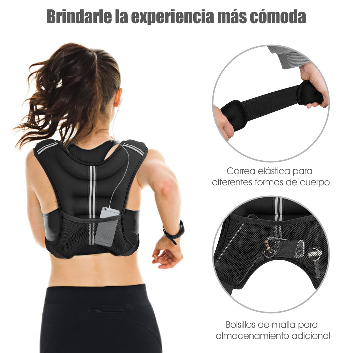 COSTWAY Chaleco de Peso, Chaleco de Entrenamiento 8/15 kg con Hebillas Regulables y Bolsa de Red, Chaleco con Pesas con Tira Reflectante para Hombres Mujeres y Niños