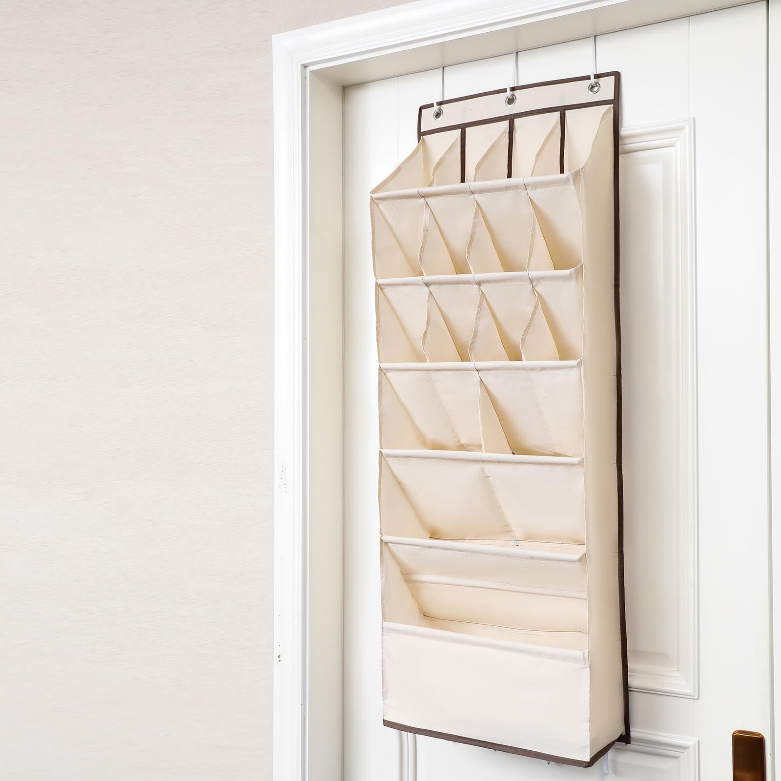 Organizador de Zapatos sobre la Puerta, Organizador de Zapatos Colgante con Bolsillos Grandes y Profundos Bolsillos Profundos multifuncionales, Beige 16 Rejillas