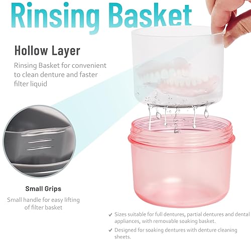Miniatura 3 de Vasos de prótesis a prueba de fugas para baño, apto para lavavajillas, estuche de dentadura para remojar dentaduras completas y parciales,