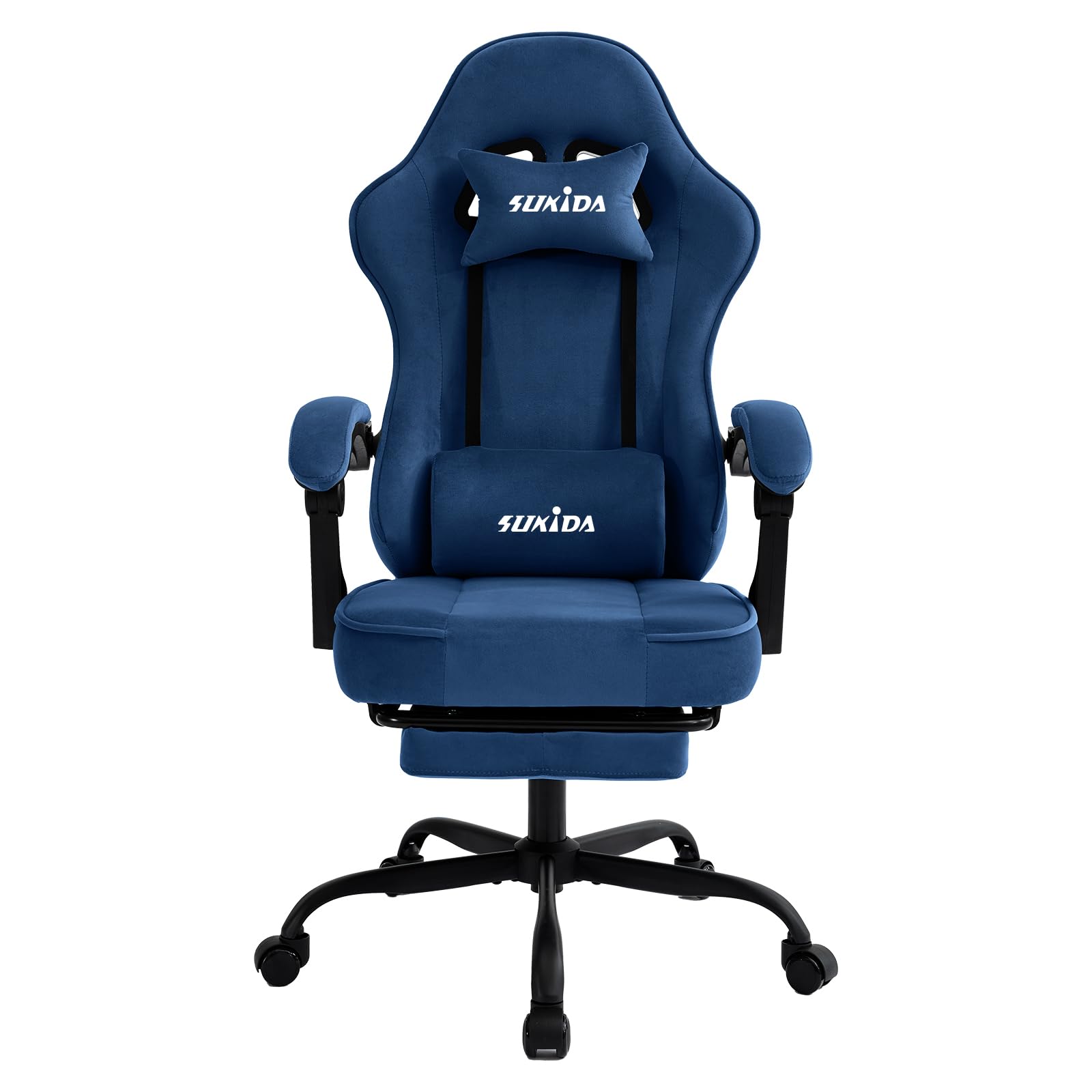SUKIDA Gaming Stuhl, Ergonomischer Gaming Chair mit Fußstütze, Verstellbarer Racing Computerstuhl mit Lordosenstütze